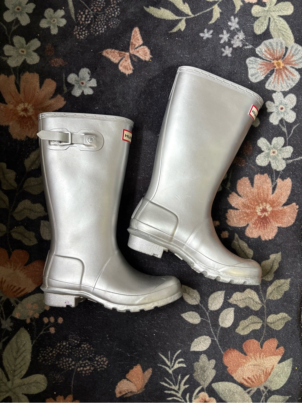 Hunter Metallic Silver Tall Rain Boots for kids